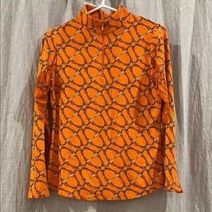 IBKUL Orange Long Sleeve Tee with Geometric Pattern